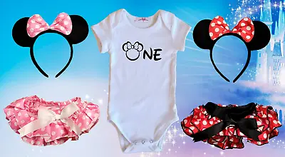 Girls Minnie Mouse First Birthday Outfit Set One • $28.46