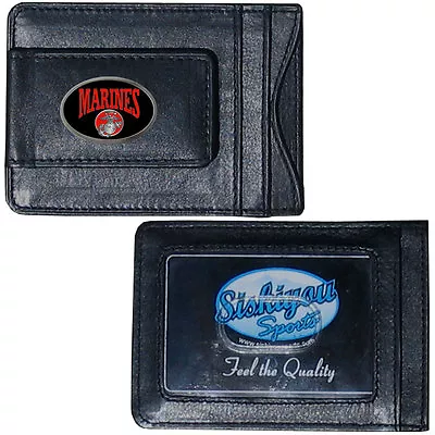 U.S. Marines Leather Money Clip Wallet [NEW] USMC United States Black Billfold • $13.95