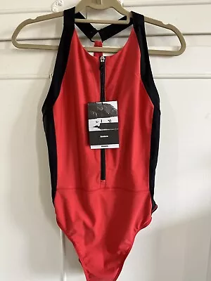 Finisterre Neuvya  1/2 Zip Swimsuit/ Coral Red/Black 14 • £50