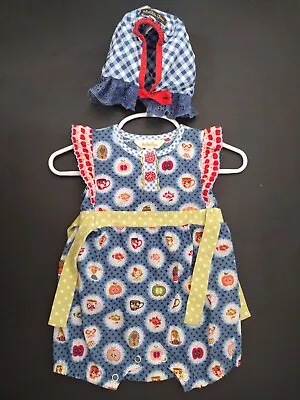 Matilda Jane Apple Tea Party Blue Polka Dot Dress With Bonnet Cap 3-6 Months • $29.99