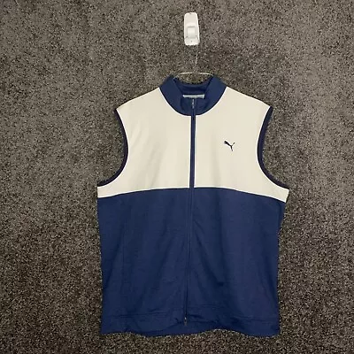 Puma Vest Mens 2XL Blue White Full Zip Sleeveless Pullover Casual • $18.49