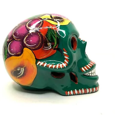 Hand Painted Ceramic Skull Mexico Day Of The Dead Dios De Los Muertos Fruits • $23.99