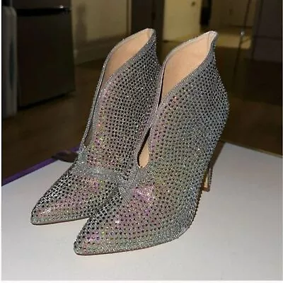 Liliana Multi Color Silver Base Shoe Booties Sparkle Rhinestone Ankle Boots SZ 7 • $54