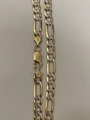 14k Solid Figaro Chain 2-tone White/yellow Gold Chain 26”  (34g) Heavy • $2200