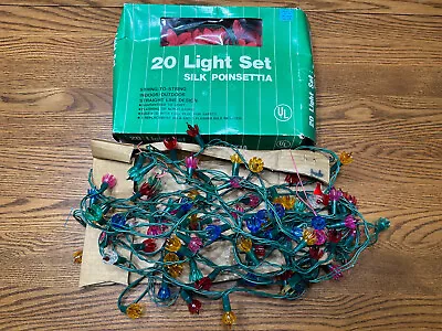 $15 • Buy VTG 1970s Christmas Lights Poinsettia Silk Flowers Multi Colors Tree Decoration