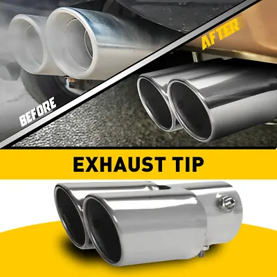 2.5  Inlet Chrome Auto Exhaust Pipe Rear Tail Throat Muffler Tip Dual Outlet • $17.99