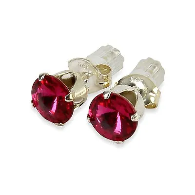 Sterling Silver 6mm Fuchsia Stud Earrings Made With Crystal From SWAROVSKI • £3.99