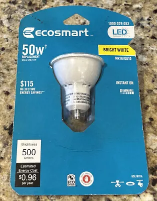 EcoSmart 50W Equivalent Bright White MR16/GU10 INSTANT ON DIMMABLE LED 8W 3000K • $13.99