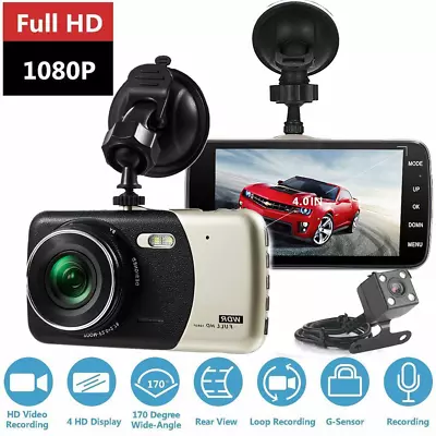4  In Car Camera Recorder Dual Front And Rear HD 1080P Dash Cam Night Vision UK • £18.99