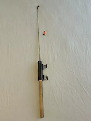 Vintage Wood Ice Fishing Jiggle Stick Rod Pole With Gold & Red Triple-Hook Lure • $9.50