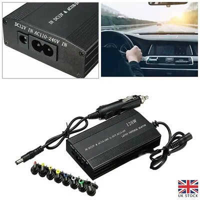 Adjustable 12-24V 120W AC/DC To Adapter Inverter Car Charger Laptop Power Supply • £13.63