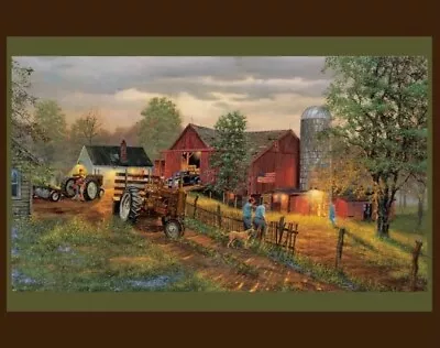 America's Heartland ~ Barn Hay Tractor Craft Or  Quilt Panel • $10