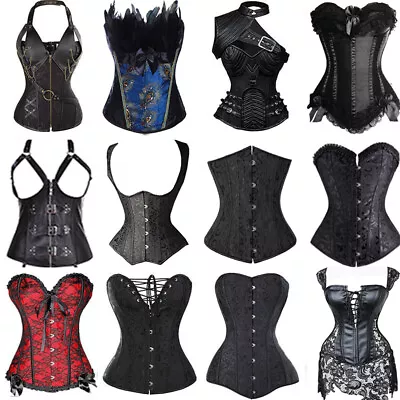 £14.79 • Buy Cool Black Corset Top Underbust Overbust And Basques Waist Training Steel Boned