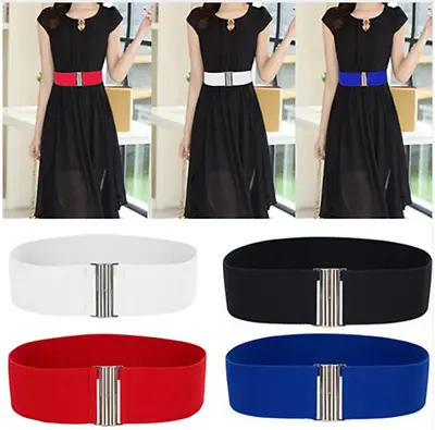 £4.99 • Buy Lady Wide Fashion Waist Belt With Silver Buckle Thick Elasticated Stretch Belts