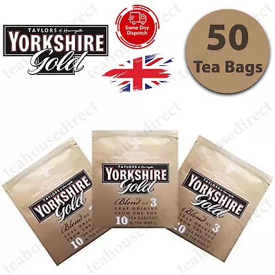 50 X Yorkshire Gold Tea Sachet - Individual Enveloped Tagged Tea Bag - Black Tea • £7.99