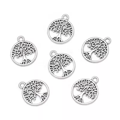 Tibetan Silver Charms Tree Of Life Small Round 16mm 10pcs C477 • £2.50