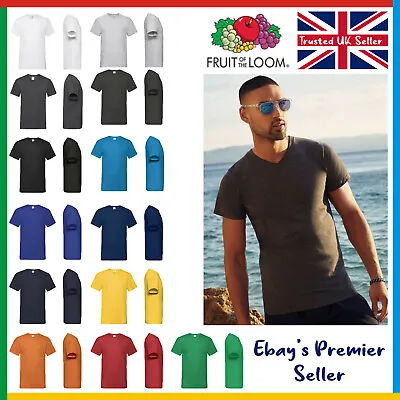 Mens Plain V-NECK T-Shirt - Fruit Of The Loom Valueweight Tee - Value Blank T • £4.95