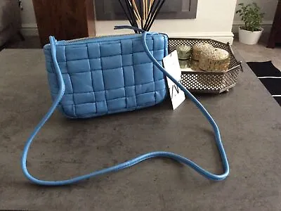 ZARA Blue Quilted Plaited Real Leather Crossbody Bag Brand New • £34.99