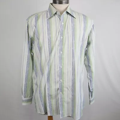 J. Ferrar Shirt Mens XL Modern Fit Button Up Blue Green Striped Long Sleeve • $9.09