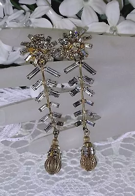 Glamorous Miriam Haskell Dazzling Baguette Rhinestone Drop Earrings • $190