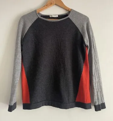 WOOLOVERS Ladies Colour Block 100% Merino Wool Knit Jumper Size M Grey Red L/Sl. • $79.95