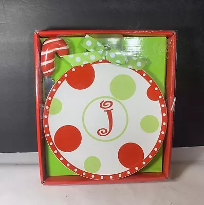 Mud Pie Initial J Ceramic Cheese Tray Spreader Set Christmas Holiday New • $24