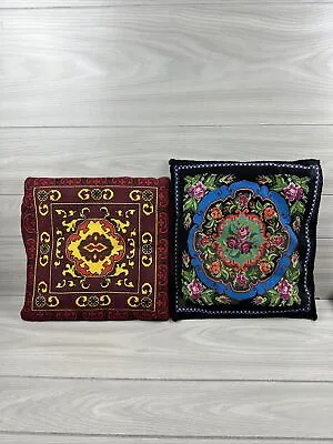 Handmade Pair Of Embroidered Tapestry And Velvet Throw Pillows. • $20.36