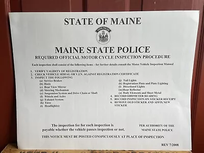 MOTORCYCLE Maine Inspection Station Procedures Sign Gas Station Man Cave • $75