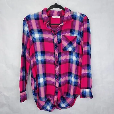 Beach Lunch Lounge Button Down Women's Sm Maxwell Plaid Shirt Tails Flannel Pink • $24.95