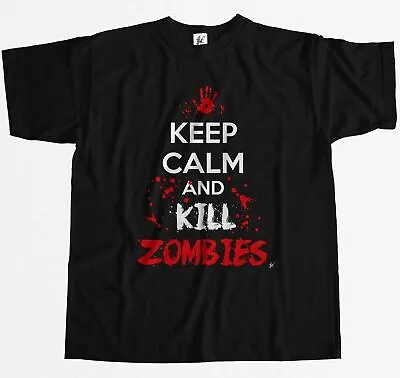 Keep Calm & Kill Zombies Blood Splatters Apocalypse Mens T-Shirt • £7.99