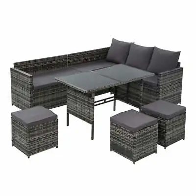 $837.54 • Buy Gardeon Outdoor Dining Set Sofa Lounge Setting Chairs Table W/ Cover Lawn Grey