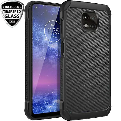 For Motorola Moto G Power 2021 Case Hybrid Carbon Fiber TPU Armor+Tempered Glass • $8.95