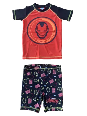 Boys Iron Man Swim Set 2 Piece Swimming Sun Suit Shorts Rash Top Trunks Baby • £5.75