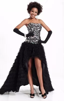 TIFFANY DESIGNS SZ 4 BLACK HI-LO Ruffle PROM DRESS FORMAL PAGEANT GOWN 16748 Nwt • $239.40