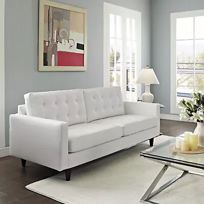 Modway Mid-Century Modern Tufted Leather Upholstered Living Room Sofa In White • $931.43