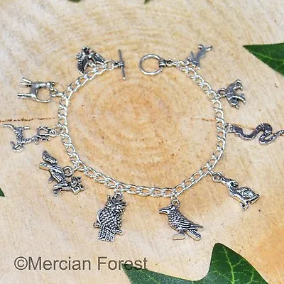 Spirit Animal Charm Bracelet - Pagan Jewellery Wicca Witch Druid Wolf Cat Raven • £9