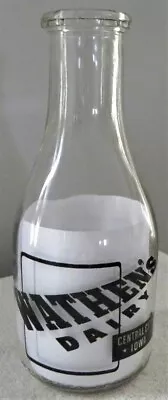 Vintage Wathen's Dairy Cow Farm Central City Iowa IA Quart Milk Bottle • $39