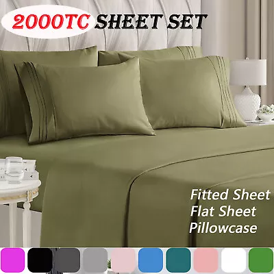 $2.59 • Buy 2000TC 4PCS Flat Fitted Sheet Set Single/Double/Queen/King Bed Ultra Soft Breath