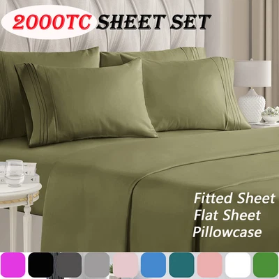 $2.59 • Buy 2000TC 4PCS Flat Fitted Sheet Set Single/Double/Queen/King Bed Ultra Soft Breath