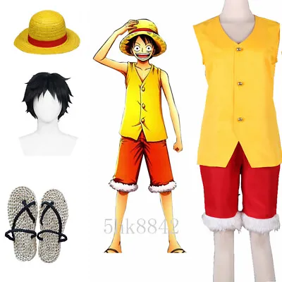 Men Kids Halloween Party One Piece Monkey·D·Luffy Suit Cosplay Costume Outfits • $41.99