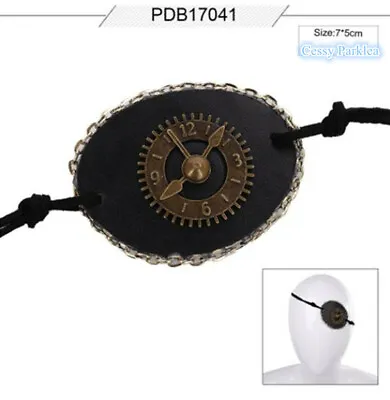 SN-A1-3 Deluxe Leather Clock Pirate Eyepatch Steampunk Costume Accessory • $8.47