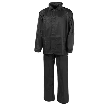 MFH 2-Piece Rain Suit Hunting Military Outdoor Jacket Trousers Trekking Black • $31.95