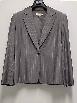 Amanda Smith Suit Blazer Jacket Womens Size 16 Gray Striped Slash Pockets Lined • $16