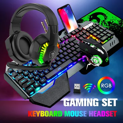 $98.99 • Buy 104 Keys Wireless Gaming Keyboard And Mouse&Headset Set Rechargeable RGB Backlit