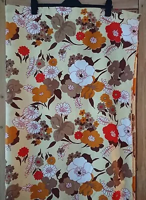 £30 • Buy 60s 70s Style Vintage Retro Floral Flower Single Lge Curtain Orange Yellow Brown