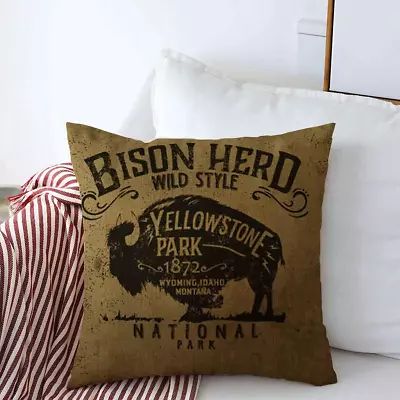 Throw Pillows Cover 18 X 18 Inches Bison Vintage Western Varsity Label Cover  • $10.71