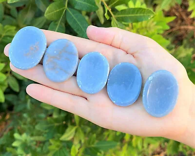 Angelite Worry Stone (Polished Gemstone Crystal Angelite Pocket Palm Stone) • $8.95