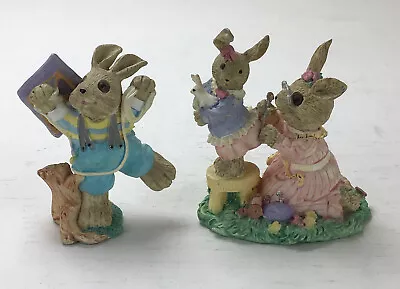 Lot Of 2 1995 Mervyns 4” Bunny Rabbits Figurines. Mother Daughter Sewing Kite • $29.92