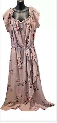 City Chic Plus Size M/18 Dress Maxi Long Pink Floral Crepe Off The Shoulder • $39.50