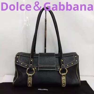 Dolce ＆ Gabbana Black Leather Shoulder Bag Gold Chain Bag Black Leopard USED • £168.03